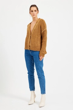 A wholesale clothing model wears 20360 - Knitwear - Camel, Turkish wholesale Sweater of Setre