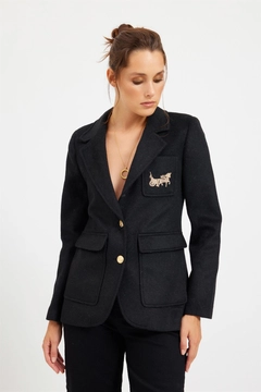 A wholesale clothing model wears 20387 - Jacket - Black, Turkish wholesale Jacket of Setre