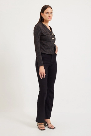 A model wears 30639 - Blouse - Black, wholesale Blouse of Setre to display at Lonca