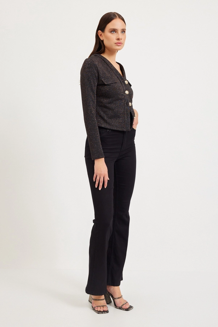 A wholesale clothing model wears 30639 - Blouse - Black, Turkish wholesale Blouse of Setre