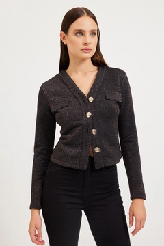 Una modella di abbigliamento all'ingrosso indossa 30639 - Blouse - Black, vendita all'ingrosso turca di Camicetta di Setre