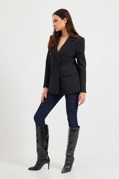 A wholesale clothing model wears 30640 - Jacket - Black, Turkish wholesale Jacket of Setre