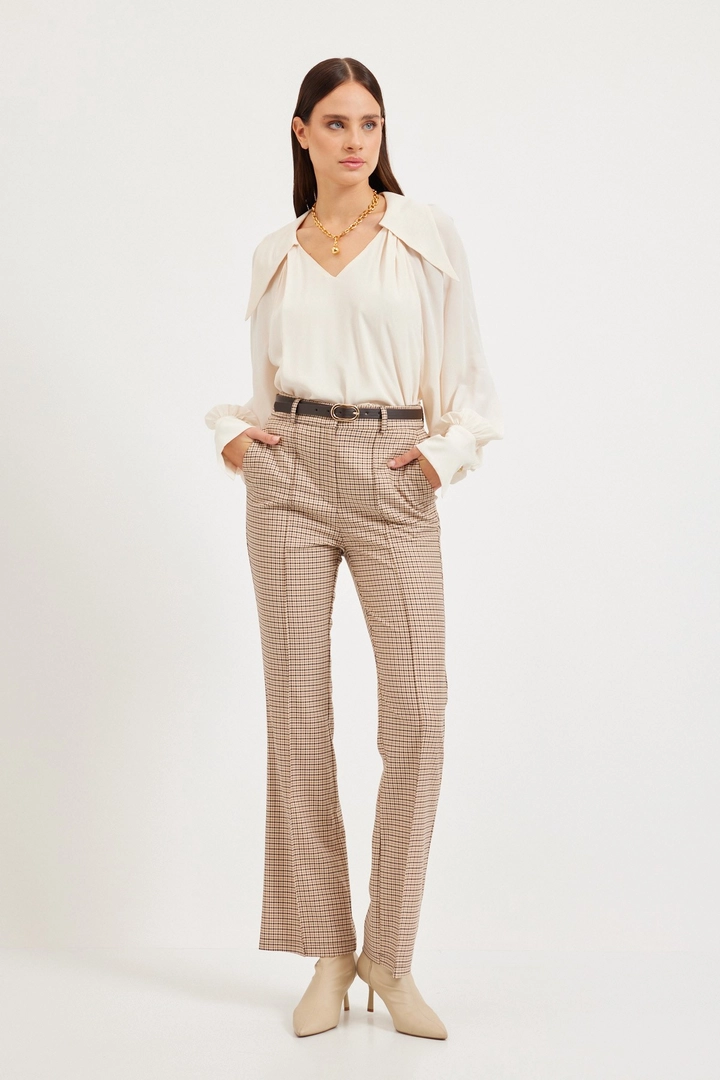 A wholesale clothing model wears 30665 - Pants - Brown, Turkish wholesale Pants of Setre