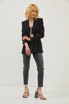 A wholesale clothing model wears 32964 - Jacket - Black, Turkish wholesale Jacket of Setre