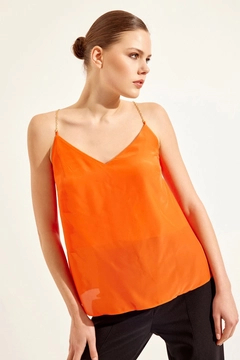 A wholesale clothing model wears 45238 - Blouse - Coral Color, Turkish wholesale Blouse of Setre