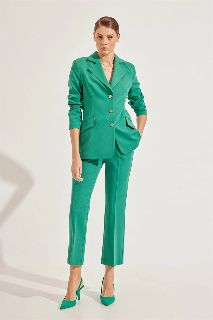 A model wears 47214 - Suit - Green, wholesale Suit of Setre to display at Lonca