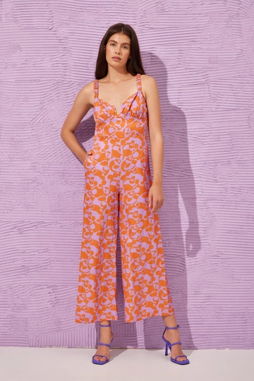 A wholesale clothing model wears  Overalls - Purple And Orange
, Turkish wholesale Jumpsuit of Setre