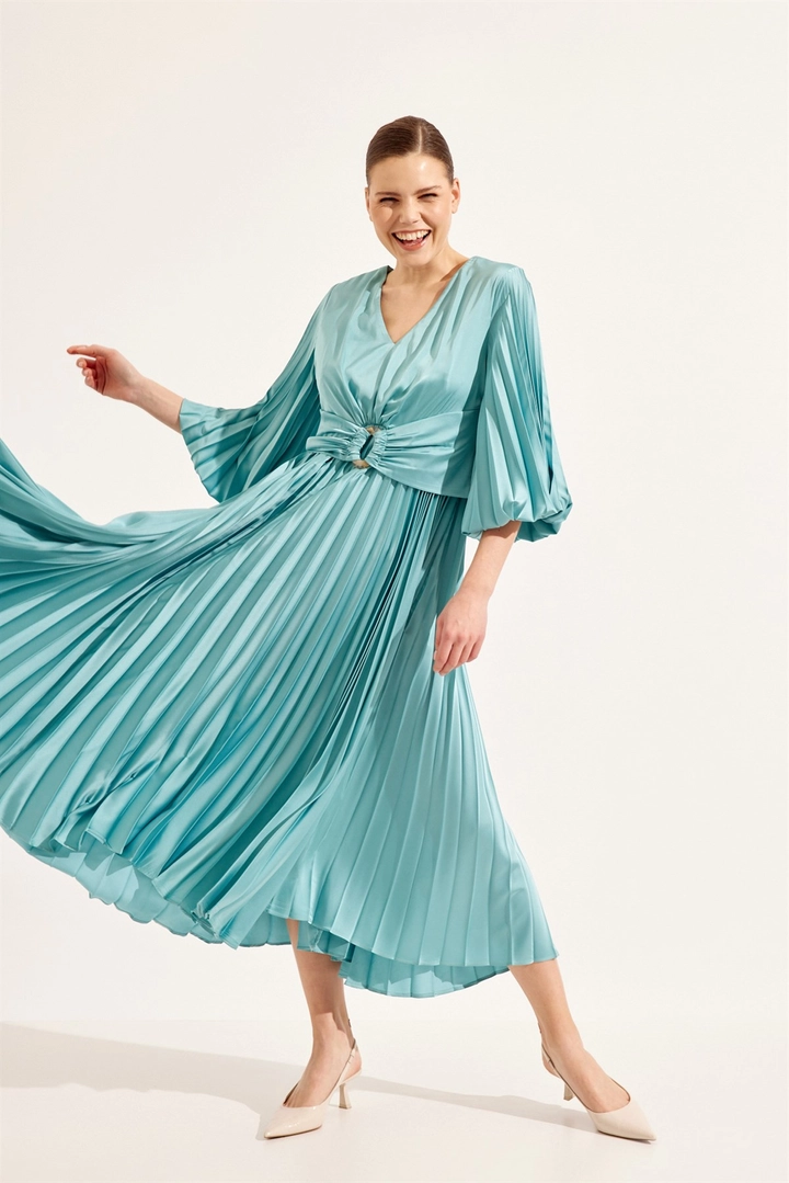 Ένα μοντέλο χονδρικής πώλησης ρούχων φοράει 41091 - Dress - Turquoise, τούρκικο Φόρεμα χονδρικής πώλησης από Setre