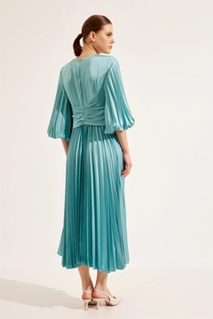 A wholesale clothing model wears 41091 - Dress - Turquoise, Turkish wholesale Dress of Setre