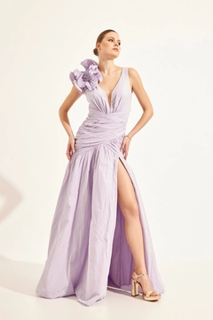 A wholesale clothing model wears STR10074 - Night Dress - Lilac, Turkish wholesale Dress of Setre