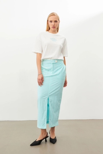A wholesale clothing model wears  Skirt - Blue
, Turkish wholesale Skirt of Setre