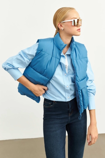 A wholesale clothing model wears  Vest - Blue
, Turkish wholesale Vest of Setre