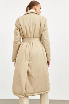 A wholesale clothing model wears str11010-coat-beige, Turkish wholesale Coat of Setre