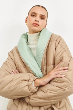 A wholesale clothing model wears str11026-coat-beige, Turkish wholesale Coat of Setre