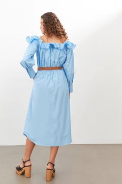 Een kledingmodel uit de groothandel draagt str11189-dress-blue, Turkse groothandel Jurk van Setre