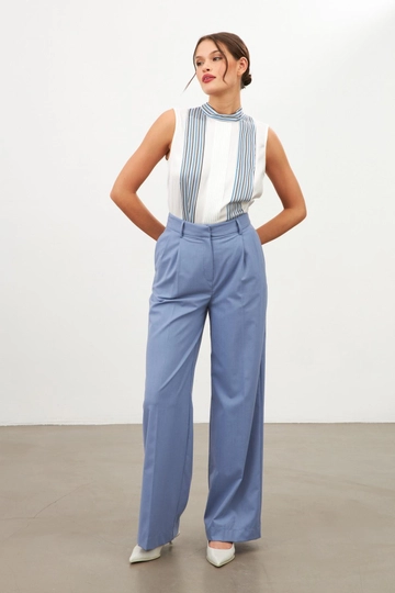 A wholesale clothing model wears  Trousers - Blue
, Turkish wholesale Pants of Setre