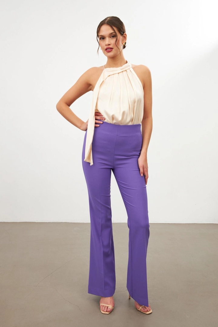 Un mannequin de vêtements en gros porte str11343-trousers-purple, Pantalon en gros de Setre en provenance de Turquie