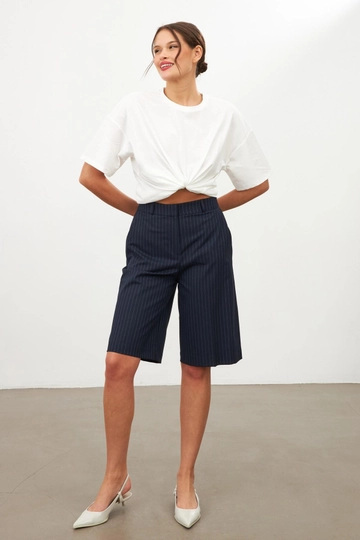 Pantalones Cortos Casuales de Rayas de algodón de Verano para Mujer  Pantalones Cortos con Bolsillo Shorts Vestir Mujer