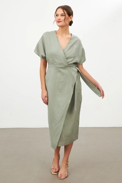 عارض ملابس بالجملة يرتدي str11355-dress-oil-green، تركي بالجملة فستان من Setre