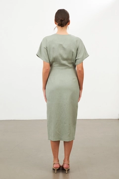 A wholesale clothing model wears str11355-dress-oil-green, Turkish wholesale Dress of Setre