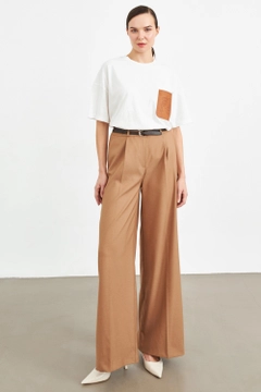 A wholesale clothing model wears str11365-trousers-beige, Turkish wholesale Pants of Setre
