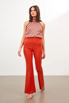A wholesale clothing model wears str11307-trousers-coral-color, Turkish wholesale Pants of Setre