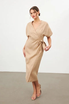 A wholesale clothing model wears str11339-dress-beige, Turkish wholesale Dress of Setre