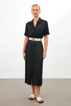 A wholesale clothing model wears str11419-dress-black, Turkish wholesale Dress of Setre