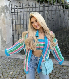 A wholesale clothing model wears SBE10081 - Cardigan And Crop Top Suit - Multicolor, Turkish wholesale Cardigan of Sobe