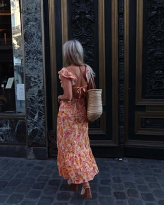 A wholesale clothing model wears SBE10487 - Dress - Orange & Pink, Turkish wholesale Dress of Sobe