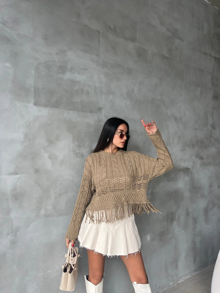 A wholesale clothing model wears sbe10657-sweater-mink, Turkish wholesale Sweater of Sobe