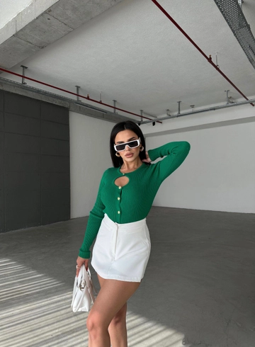 A wholesale clothing model wears  Cardigan - Benetton Green
, Turkish wholesale Cardigan of Sobe
