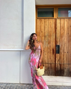 Ein Bekleidungsmodell aus dem Großhandel trägt sbe10745-dress-pink-&-mink, türkischer Großhandel Kleid von Sobe