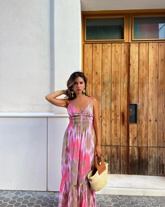 Ein Bekleidungsmodell aus dem Großhandel trägt sbe10745-dress-pink-&-mink, türkischer Großhandel Kleid von Sobe