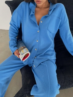 A wholesale clothing model wears sbe10757-team-blue, Turkish wholesale Suit of Sobe