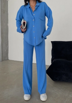 A wholesale clothing model wears sbe10757-team-blue, Turkish wholesale Suit of Sobe