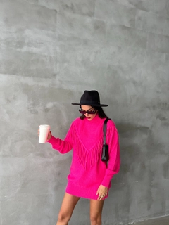 A wholesale clothing model wears sbe10897-sweater-fuchsia, Turkish wholesale Sweater of Sobe