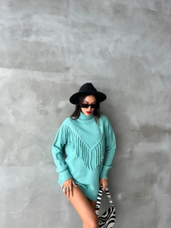 A wholesale clothing model wears sbe10899-sweater-turquoise, Turkish wholesale Sweater of Sobe