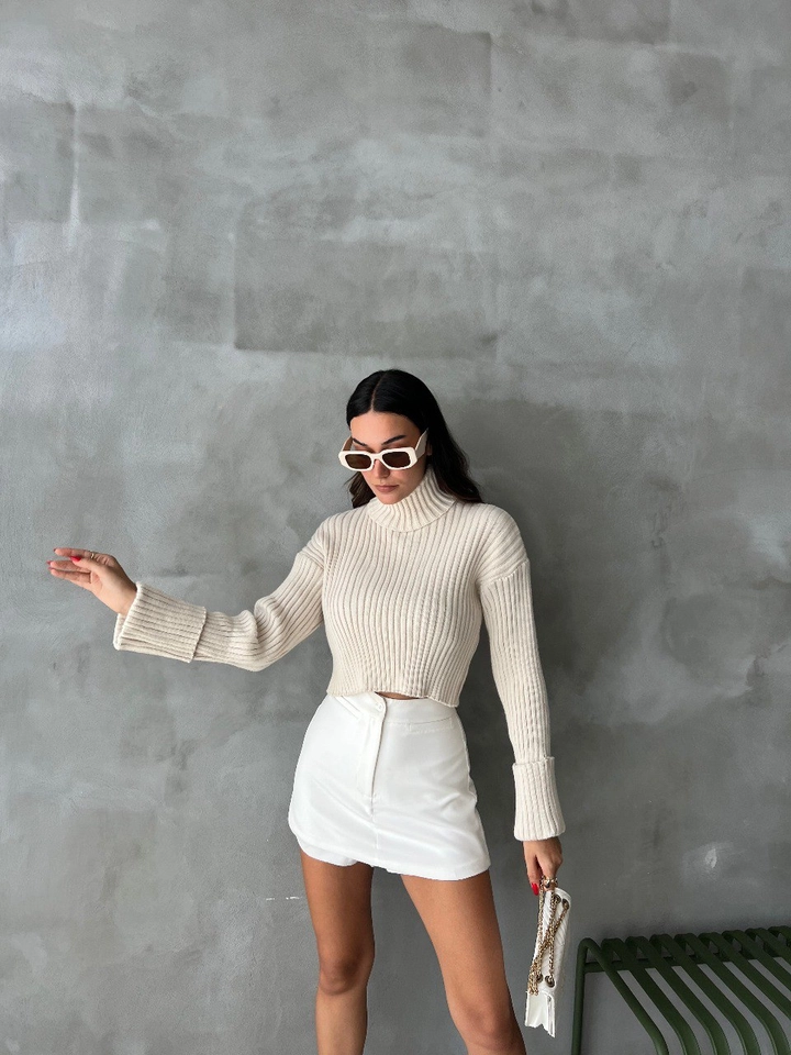 A wholesale clothing model wears sbe10994-sweater-stone, Turkish wholesale Sweater of Sobe