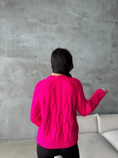 A wholesale clothing model wears sbe11066-sweater-fuchsia, Turkish wholesale Sweater of Sobe