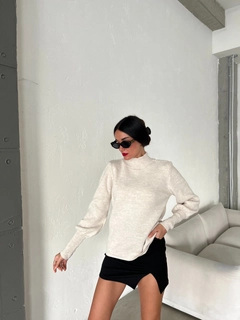 A wholesale clothing model wears sbe11063-sweater-stone-color, Turkish wholesale Sweater of Sobe