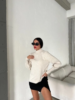 A wholesale clothing model wears sbe11063-sweater-stone-color, Turkish wholesale Sweater of Sobe