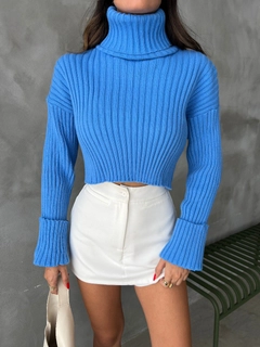 A wholesale clothing model wears sbe11182-sweater-blue, Turkish wholesale Sweater of Sobe