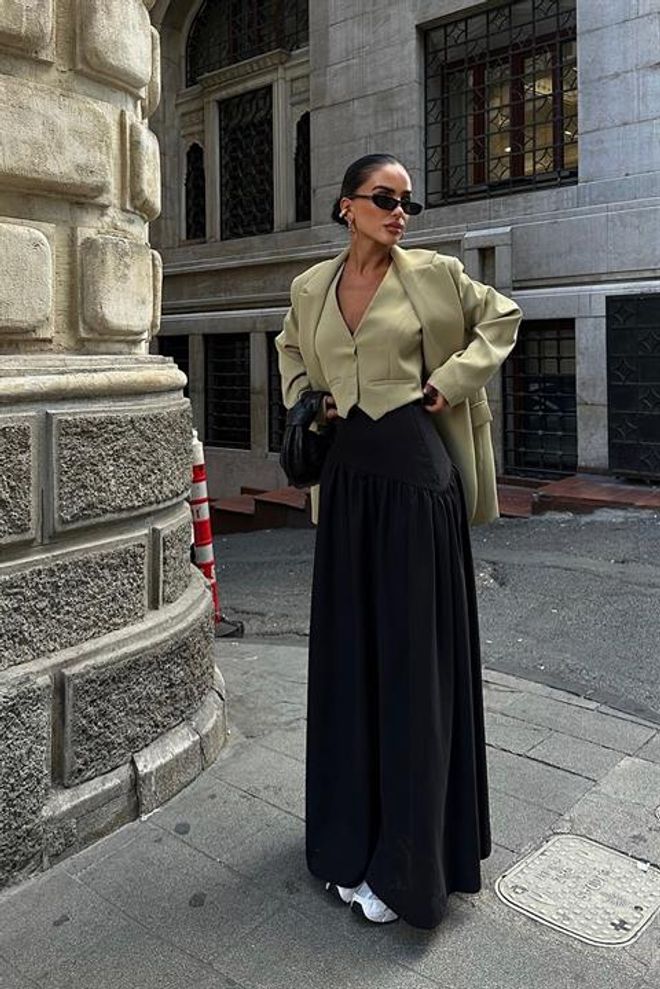 Sobe Istanbul Medvilninis Midi Sijonas Juodas Didmeninė prekyba drabužiais Kokteilinė