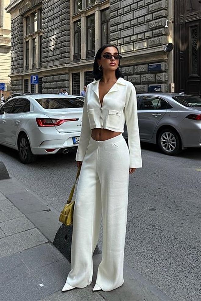 Sobe Istanbul Button Detailed Two Piece Set Ecru Wholesale Clothing Casual