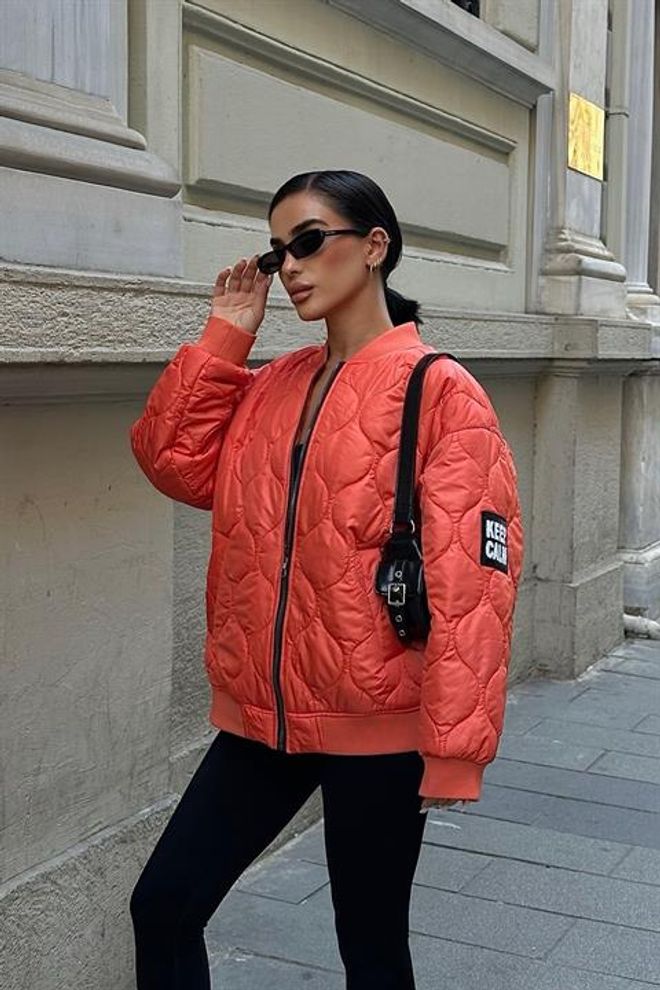 Sobe Istanbul Oversize Kapitone Bomber Mont Oranj Toptan Giyim Gündelik