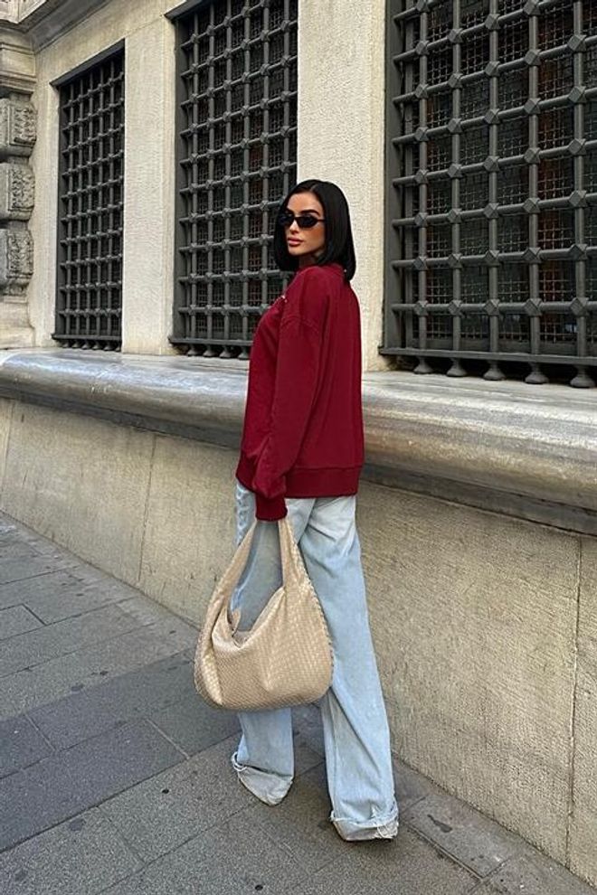 Sobe Istanbul Silver Stone Sweatshirt – Weinrot Großhandelskleidung Lässig