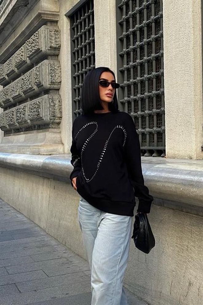 Sobe Istanbul Silver Stone Sweatshirt – Schwarz Großhandelskleidung Lässig