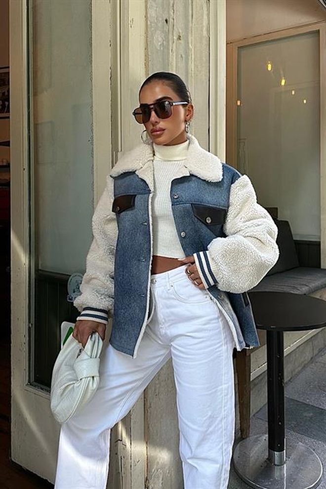 Sobe Istanbul Veste Détail Poches Écru & Bleu Vêtements en gros Décontracté