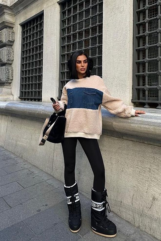 Sobe Istanbul Sweatshirt Mit Denim Verzierung Auf Der Brust – Stein Großhandelskleidung Lässig